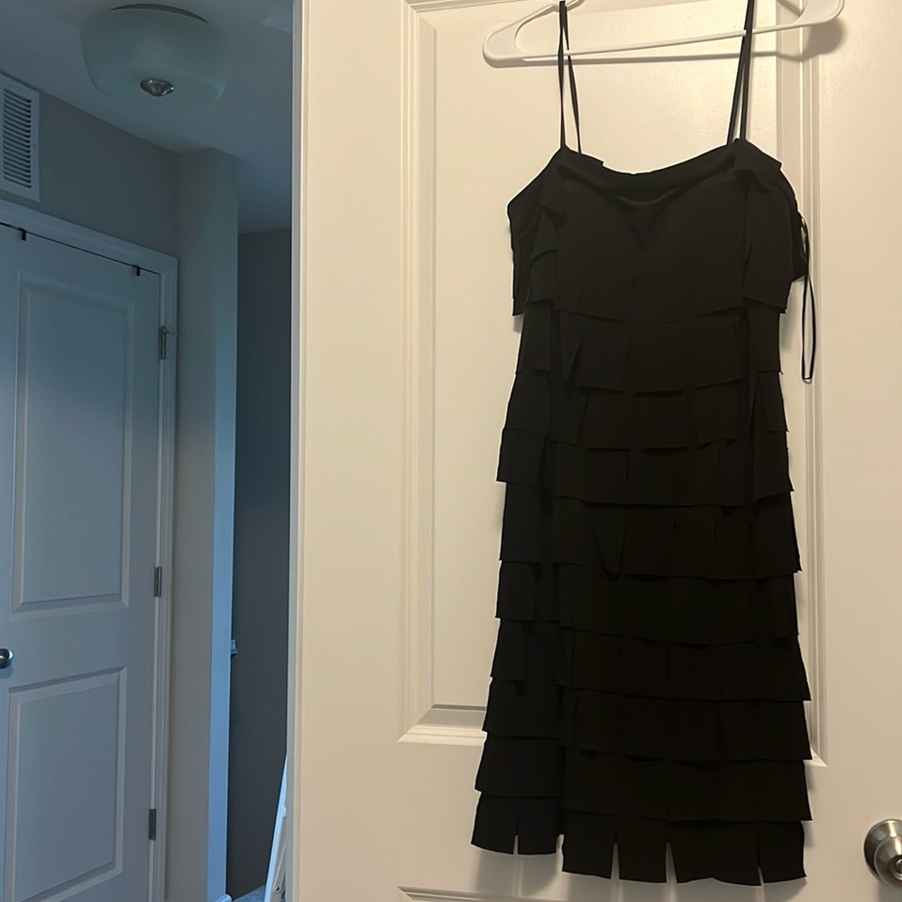 Black square slit evening dress